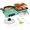 3 In 1 Electric Hot Pot With Grill 1600W Smokeless Non-Stick Korean BBQ Grill Shabu Shabu Hot Pot Combo With Independent Temperature Control For 3-5 People - Green