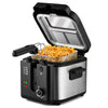 2.5L 1500W Electric Deep Fryer, Stainless Steel Countertop Home Fryer with Basket for Fried Chicken, Fries & Wings - Silver Black