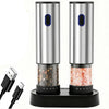 Electric Salt and Pepper Grinder Automatic Rechargeable Pepper Mill Shakers External Adjustable Coarseness - 2PCS Set