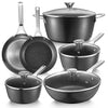 10-Piece Nonstick Induction Cookware Set - Pots and Pans Compatible with All Stoves - Black