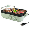 2-in-1 Electric Hot Pot & Grill, Non-Stick with Glass Lid, Fast Heating for 1-2 People - Green