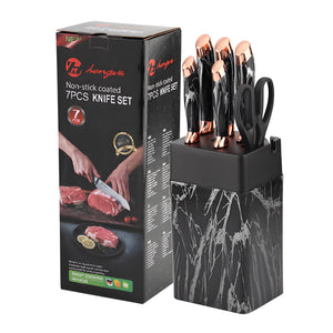 Kitchen Block Knife Set 7Pcs with Sharpener, Forged Cutlery with Razor-Sharp Stainless Steel Blades Anti-Rust Kitchen Knife Block Set, Ergonomical Design