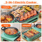 3 In 1 Electric Hot Pot With Grill 1600W Smokeless Non-Stick Korean BBQ Grill Shabu Shabu Hot Pot Combo With Independent Temperature Control For 3-5 People