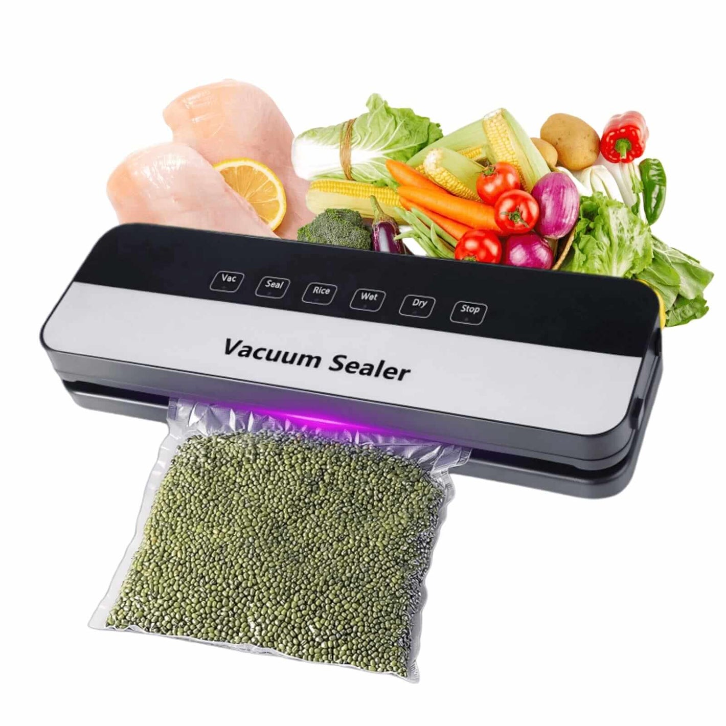 Vacuum Sealer for Food with 30 Vacuum Sealer Bags,Dry/Moist Compact Full Automatic Food Sealer, Precision Suction Power 6-in-1