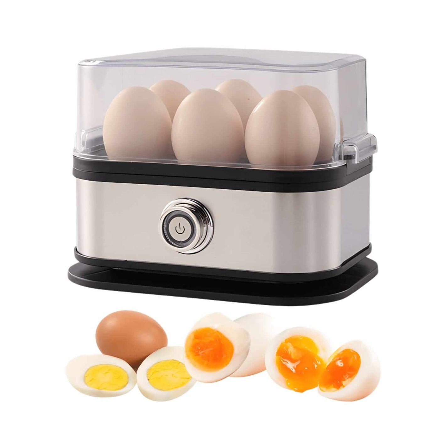 Rapid Egg Cooker 6 Eggs Capacity Electric Stainless Steel, Soft, Medium, Hard Boiled, Egg Steamer, Egg Poacher With Auto Shut-Off, BPA Free
