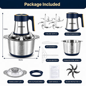 Food Processor,5-Speed Electric Food Chopper,Meat Grinder 5L(20Cups) with two 6-blade sets,500w Powerful Vegetable Chopper Used for Dough Mixing,Meat, Nuts, Fruits, Garlic And Vegetables