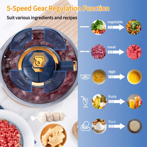 Food Processor,5-Speed Electric Food Chopper,Meat Grinder 5L(20Cups) with two 6-blade sets,500w Powerful Vegetable Chopper Used for Dough Mixing,Meat, Nuts, Fruits, Garlic And Vegetables