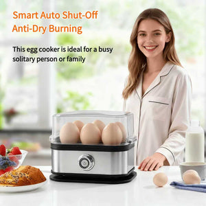 Rapid Egg Cooker 6 Eggs Capacity Electric Stainless Steel, Soft, Medium, Hard Boiled, Egg Steamer, Egg Poacher With Auto Shut-Off, BPA Free