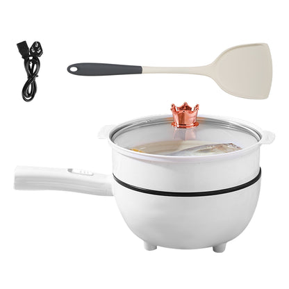 Electric Hot Pot Non-Stick Frying Pan Portable Rapid Noodles Cooker With Long Handle Steamer Spatula Dual Power Control Overheat Dry-Boil Protection For College Dorm Room Essential For Food Prepare