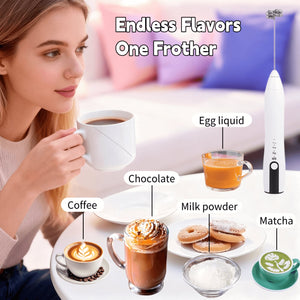 Rechargeable Milk Frother Handheld,Kitchen Essentials Hand Mixer with 3 Stainless Whisks Heads,Electric Whisk Frother for Latte, Cappuccino,Macchiato,Matcha, Egg, Milk Powder,with Stand