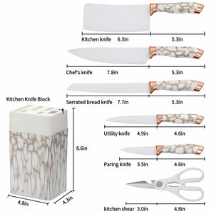 Kitchen Block Knife Set 7Pcs with Sharpener, Forged Cutlery with Razor-Sharp Stainless Steel Blades Anti-Rust Kitchen Knife Block Set, Ergonomical Design