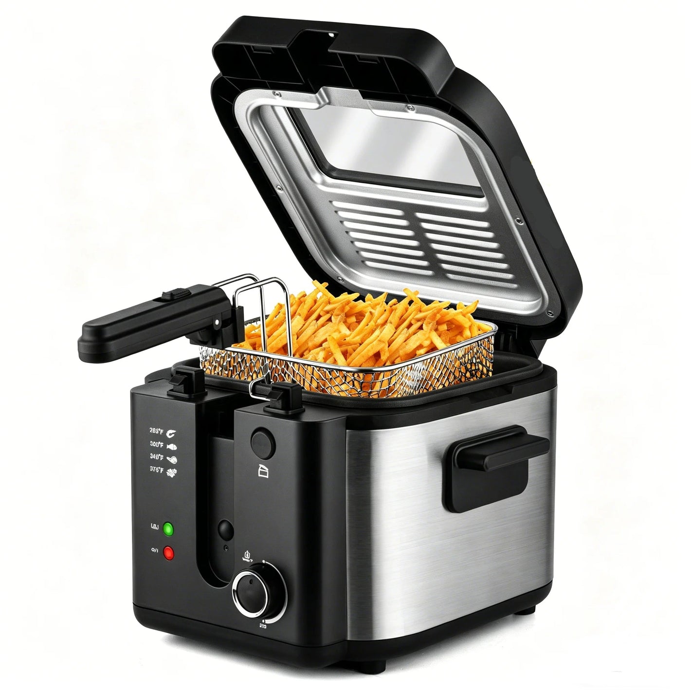 2.5L 1500W Electric Deep Fryer, Stainless Steel Countertop Home Fryer with Basket for Fried Chicken, Fries & Wings