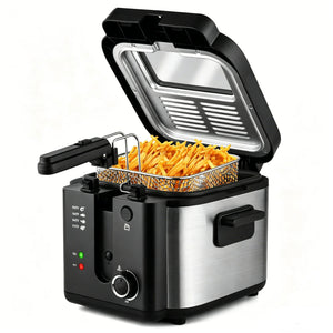 2.5L 1500W Electric Deep Fryer, Stainless Steel Countertop Home Fryer with Basket for Fried Chicken, Fries & Wings
