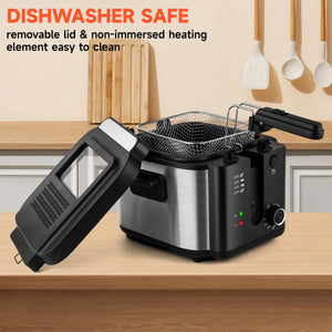 2.5L 1500W Electric Deep Fryer, Stainless Steel Countertop Home Fryer with Basket for Fried Chicken, Fries & Wings