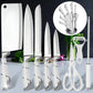 9-Piece Stainless Steel Hollow Handle Kitchen Knife Set Meat Cutting Cooking Knife Scissors Bread Knife Fruit Peeler Knife Holder