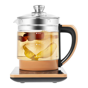 1.8L Electric Glass Tea Kettle with Infuser & Steamer Rack, 18-in-1 Smart Tea Maker, 800W High-Borosilicate Glass Kettle