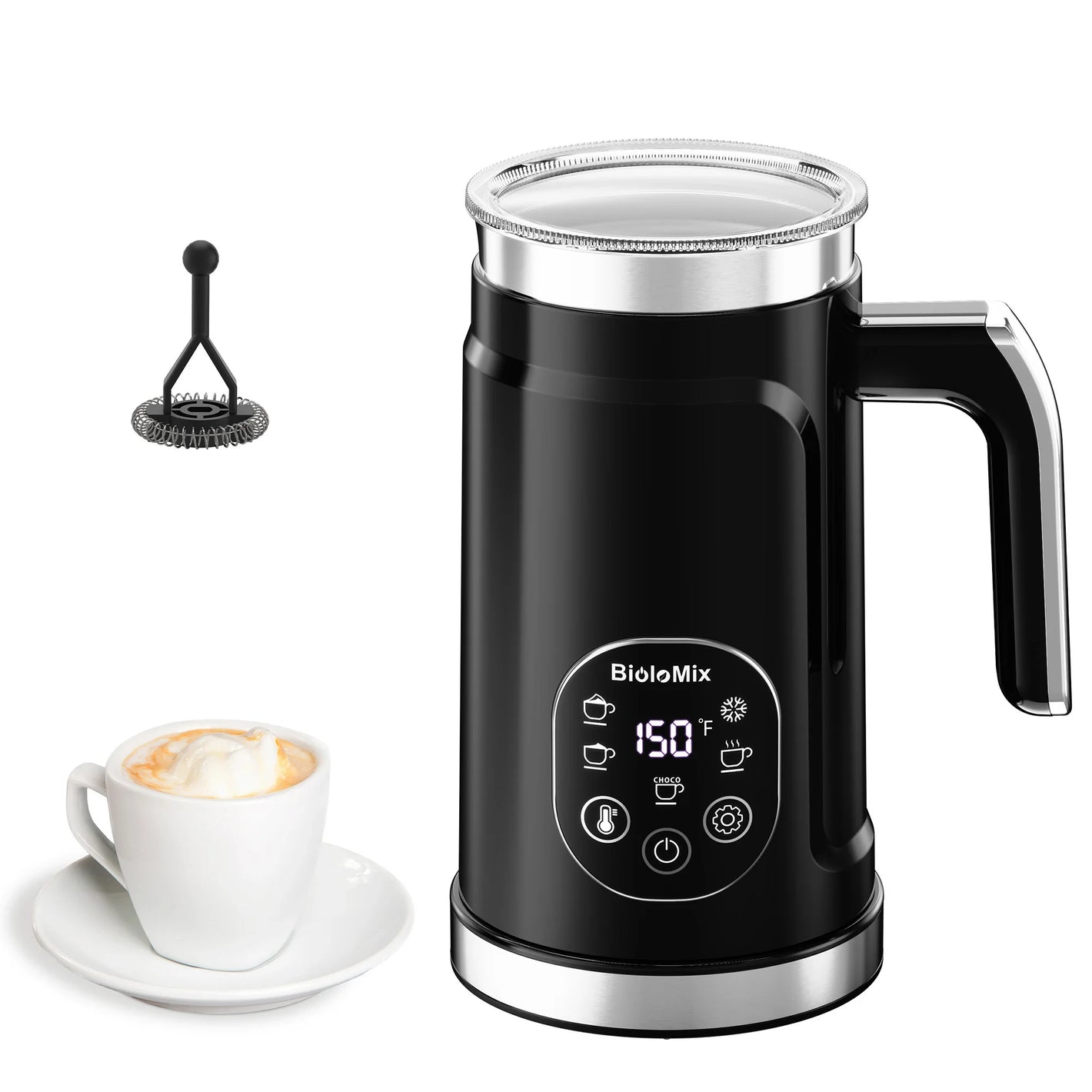 5-in-1 Milk Frother with Upgraded LED Display Touch Screen - Hot And Cold Foam Maker Milk Warmer for Coffee Latte