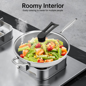316Ti Stainless Steel Honeycomb Wok 13.4 Inch Non Stick Frying Pan Induction Cooktop Compatible Gas Stove Modern Kitchen Cookware