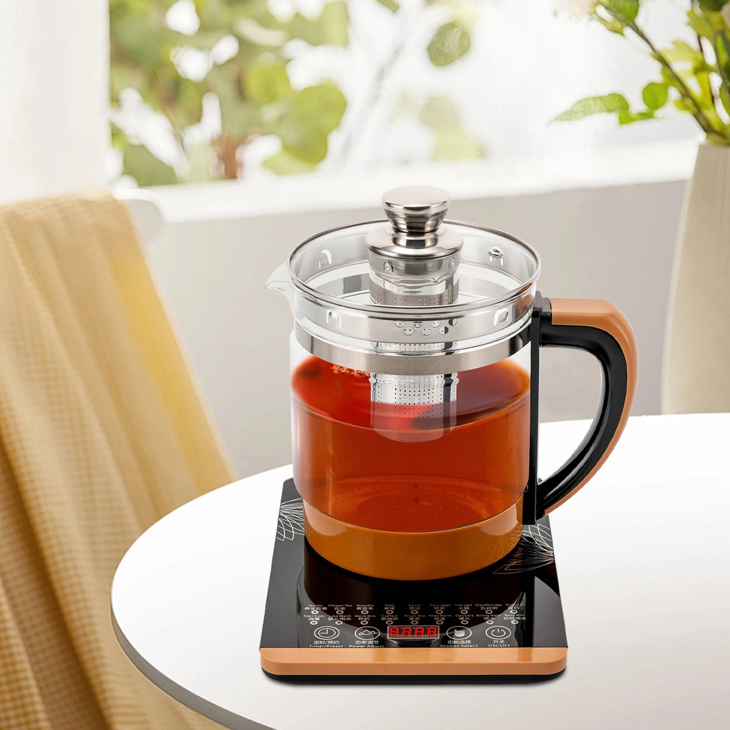 1.8L Electric Glass Tea Kettle with Infuser & Steamer Rack, 18-in-1 Smart Tea Maker, 800W High-Borosilicate Glass Kettle