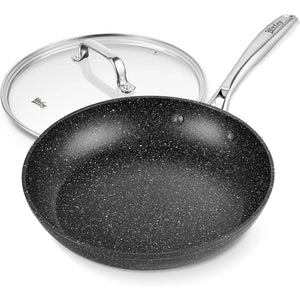 8 Inch Nonstick Frying Pan with Lid, Marble Skillet, Stone-Derived Coating,APEO & PFOA Free, with Heat-Resistant Handle