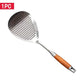 Silver Large Strainer Spoon 201 Stainless Steel Long Handle Heat-Resistant Skimmer for Noodles Draining Oil and Water
