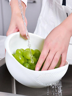 Colander Drain Basket with Handle - Rice & Fruit Washing Bowl, Kitchen Organize