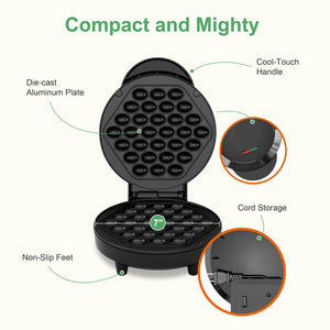 Bubble Waffle Maker, Efficient 950W Electric, 7" Non-Stick Griddle, Perfect for Creative Ice Cream Desserts