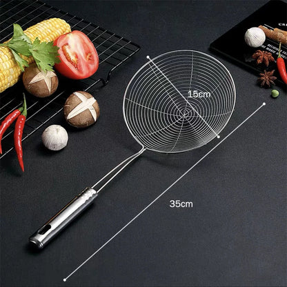 Stainless Steel Fine Mesh Skimmer Spoon Multi-Function Spider Strainer with Long Handle for Cooking Frying and Noodle Straining