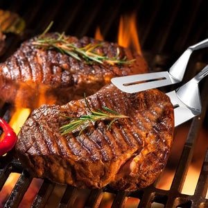 10-Inch 304 Stainless Steel Steak Tongs: Multi-Purpose Food Clip for Grilling, Serving & Cooking