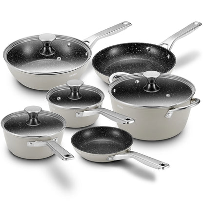 10-Piece Nonstick Induction Cookware Set - Pots and Pans Compatible with All Stoves
