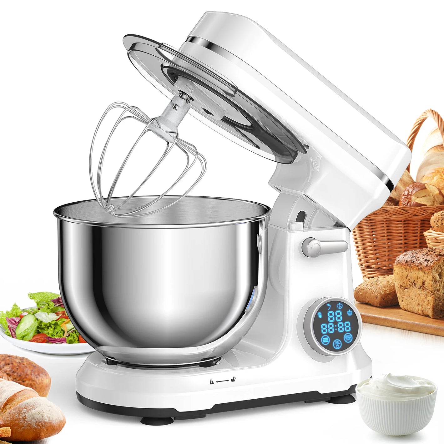 5L Kitchen Food Stand Mixer, 1200W 11-Speeds DC Motor, Digital OLED Screen, Electric Food Mixer with Dough Hook, Whisk