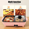 2-in-1 Electric Hot Pot with Griddle Tabletop Non-stick Pan Vegetable Grill Cooker BBQ Shabu Pot Household Noodles Cooking Pot - Pink
