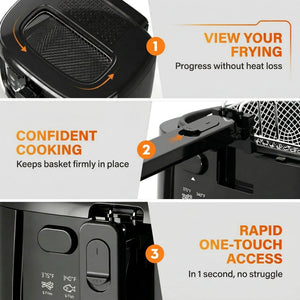 1500W Electric Deep Fryer with Adjustable Temperature Control, 2.5L Non-Stick Basket & Viewing Window, Removable Lid