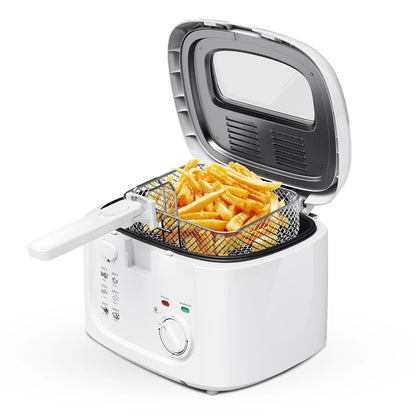 1500W Electric Deep Fryer with Adjustable Temperature Control, 2.5L Non-Stick Basket & Viewing Window, Removable Lid