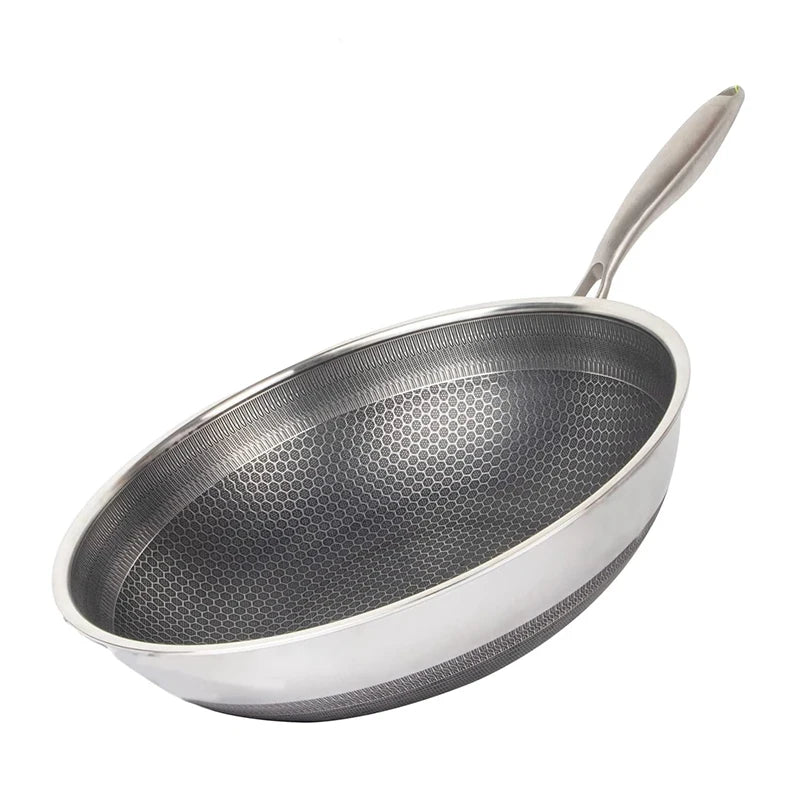 316 Stainless Steel Wok Pan Nonstick Honeycomb Wok Pan Large Deep Stir Frying Pan Skillet With Handle Induction & Gas Stove Compatible