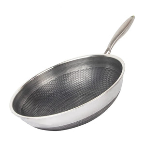316 Stainless Steel Wok Pan Nonstick Honeycomb Wok Pan Large Deep Stir Frying Pan Skillet With Handle Induction & Gas Stove Compatible